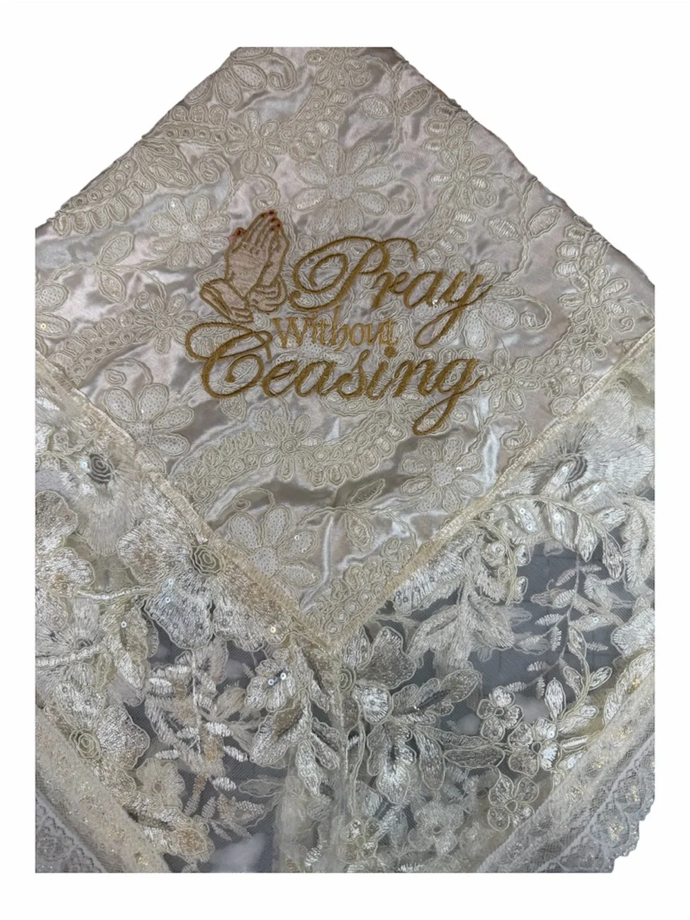 Elegant Handmade Embroidered Ivory Sequin Church Lap Scarf Ivory Sequin Lace